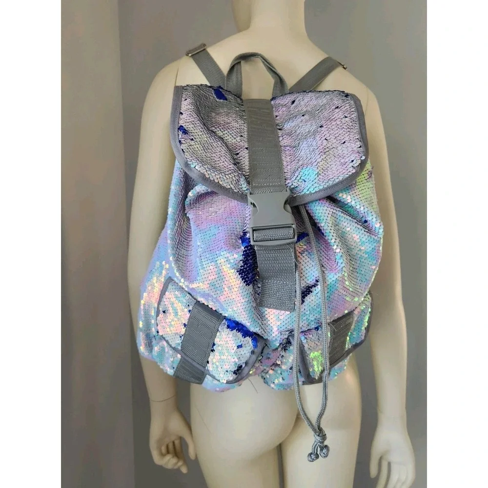 Justice Shimmer Sequin Unicorn Mermaid Iridescent School Backpack Travel Sensory